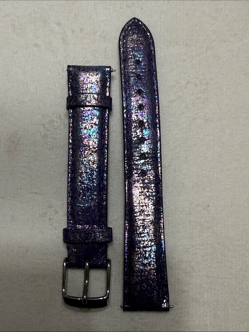 16mm Michele Iridescent Purple Glitter Leather Watch Strap - Picture 2 of 4